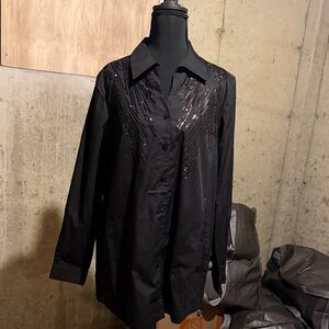 Joan Rivers Black Button Down Shirt with Sequin Detail and pockets